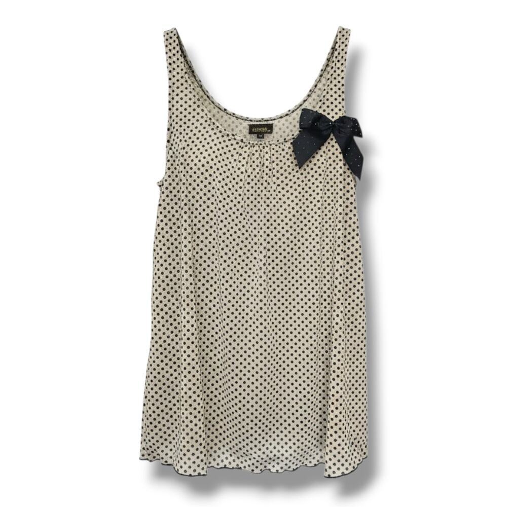 Lavish Maternity Size Medium Beige Black Polka Dot Tank Top Lined Bow Accent